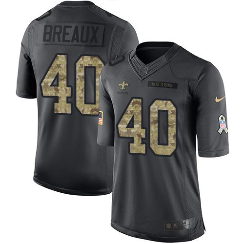 Nike Saints #40 Delvin Breaux Black Men's Stitched NFL Limited 2016 Salute To Service Jersey - Click Image to Close